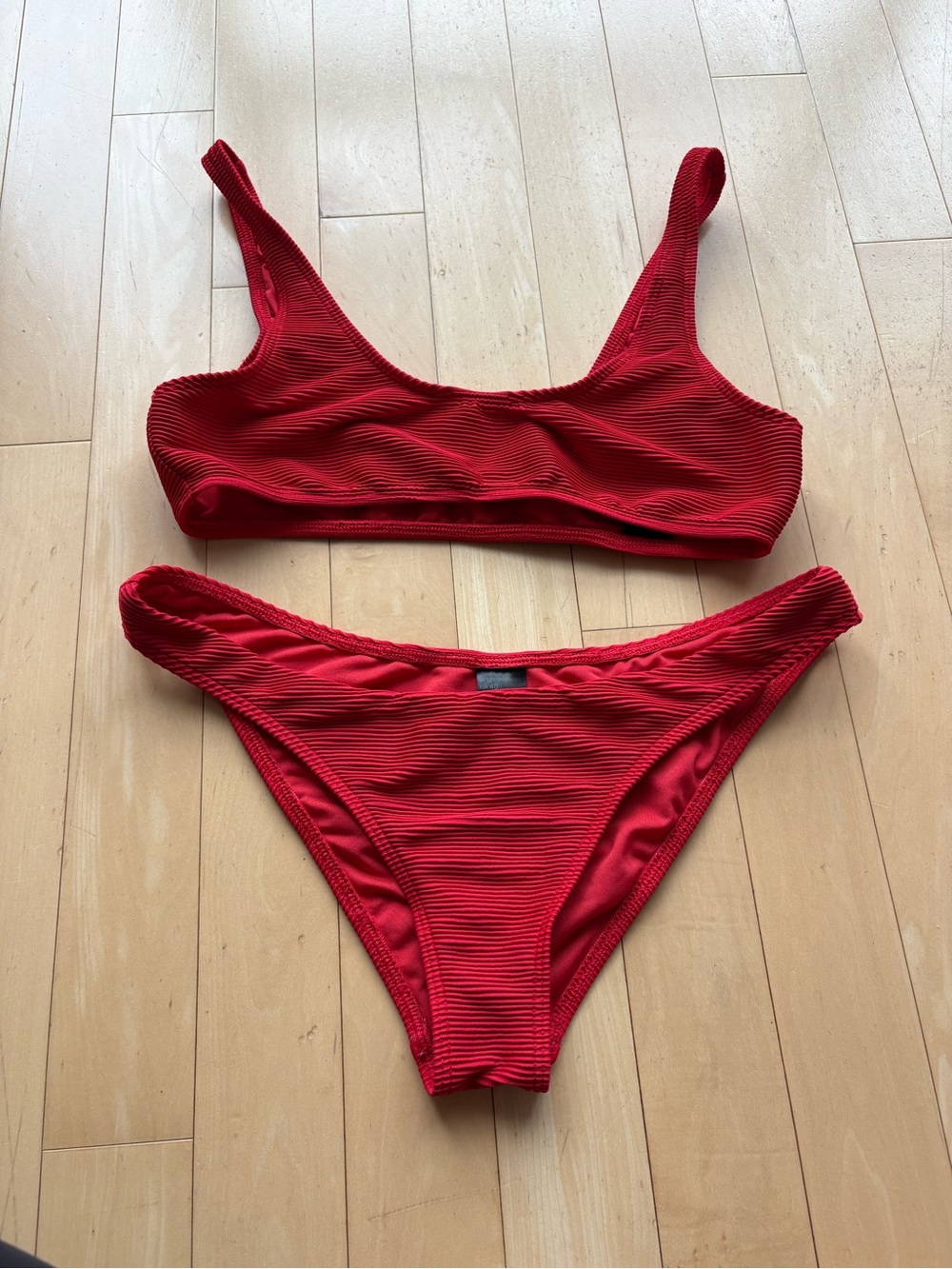 Topshop Red Ribbed Scoop Bikini Set